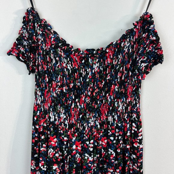 Lulu's Maxi Dress XL Black Floral Off the Shoulder Maxi Side Slits Romantic New - Picture 4 of 15